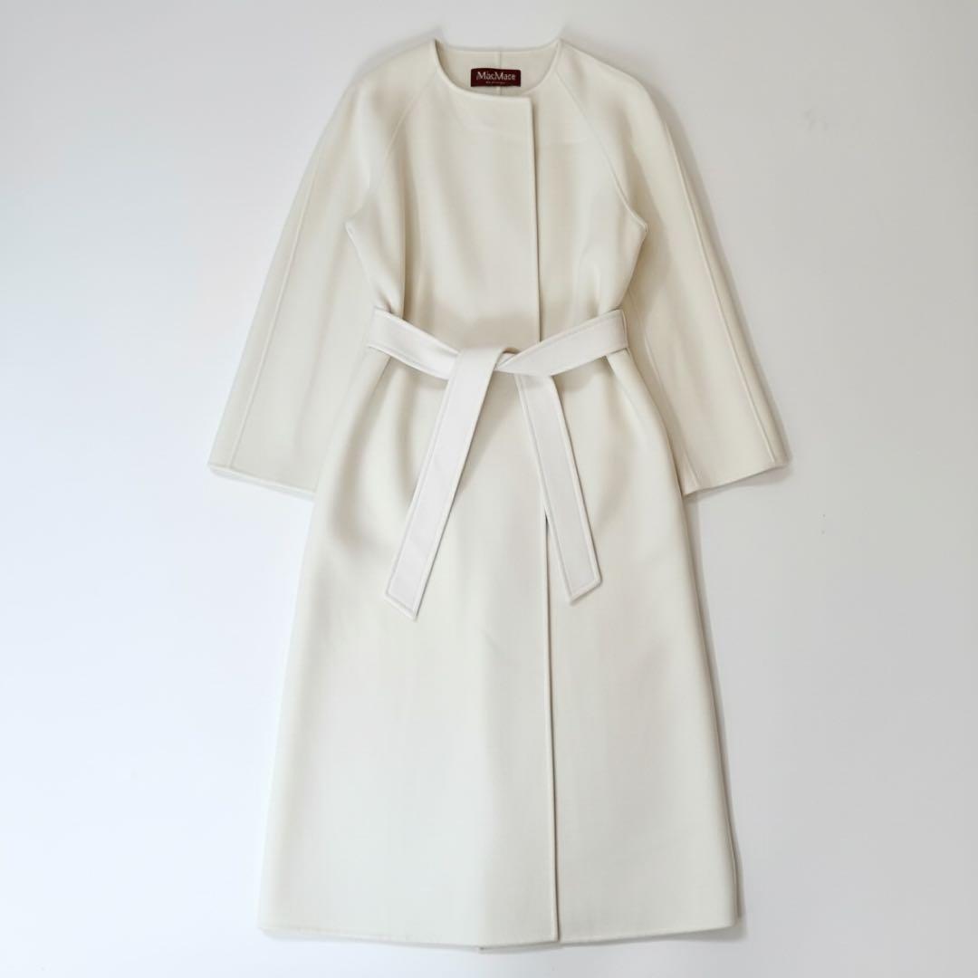 極美品✨マックスマーラ クチートアマーノ ノーカラーコート ウール カシミヤ 白
