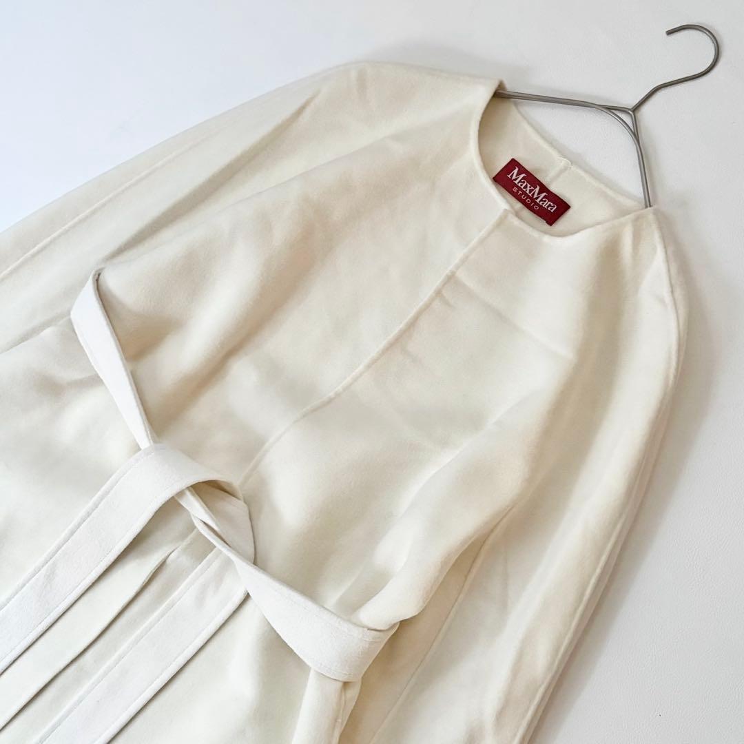 極美品✨マックスマーラ クチートアマーノ ノーカラーコート ウール カシミヤ 白