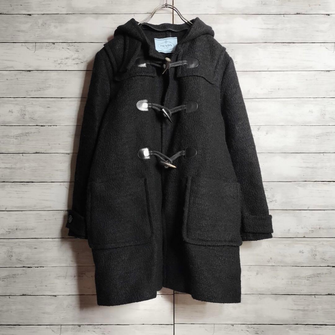 【美品】PRADA プラダ ミドル丈ダッフルコート ウール トグル 黒ブラック