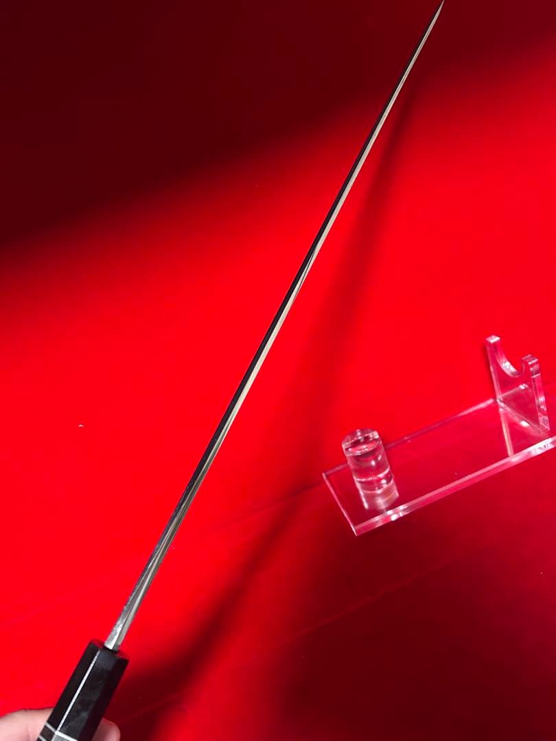 01564 包丁　マグロ包丁　先丸型　両刃　研師仕上げ　刃文綺麗　鞘付　未使用品