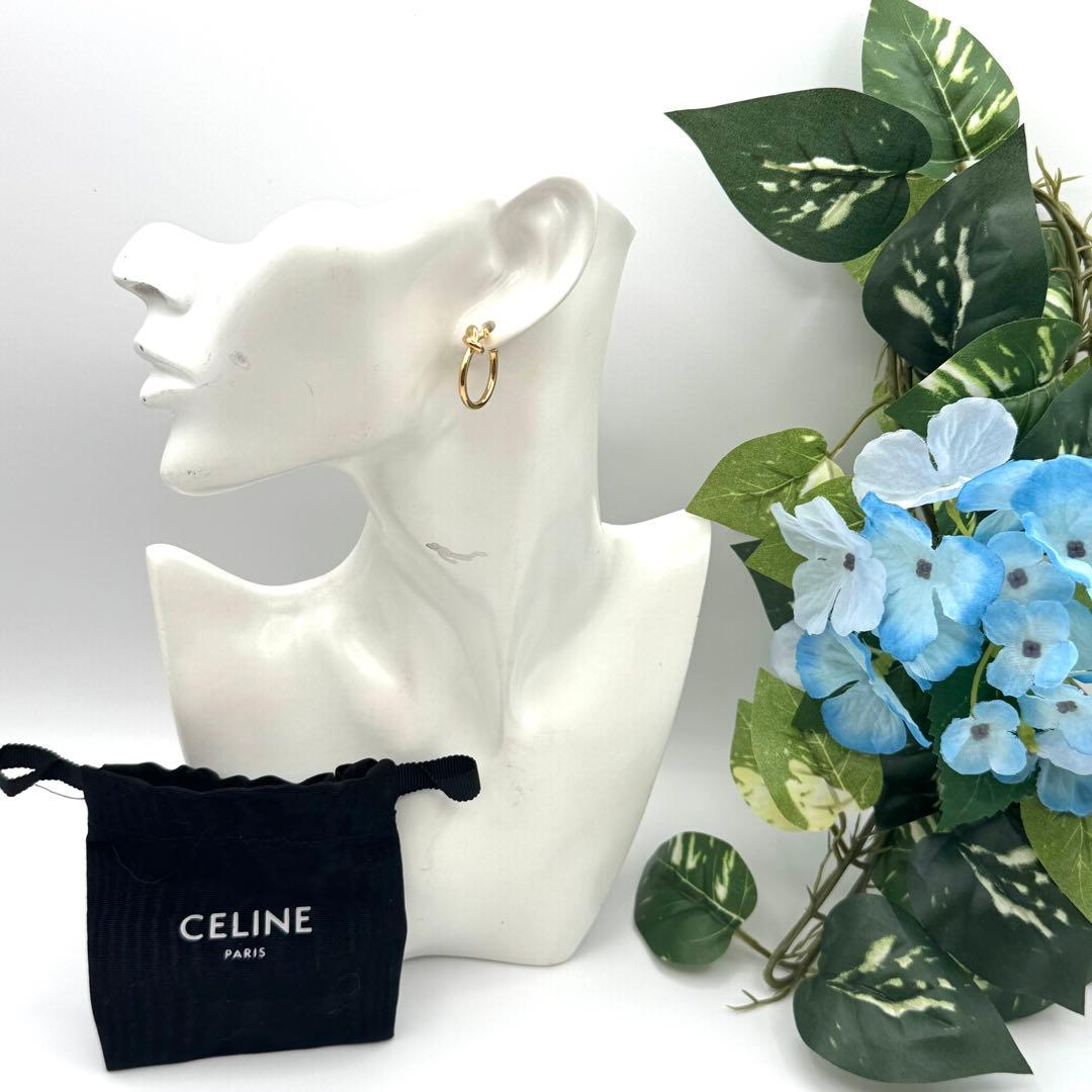 CELINE ノット スモールフープ ゴールド 片耳 ピアス 0837b14