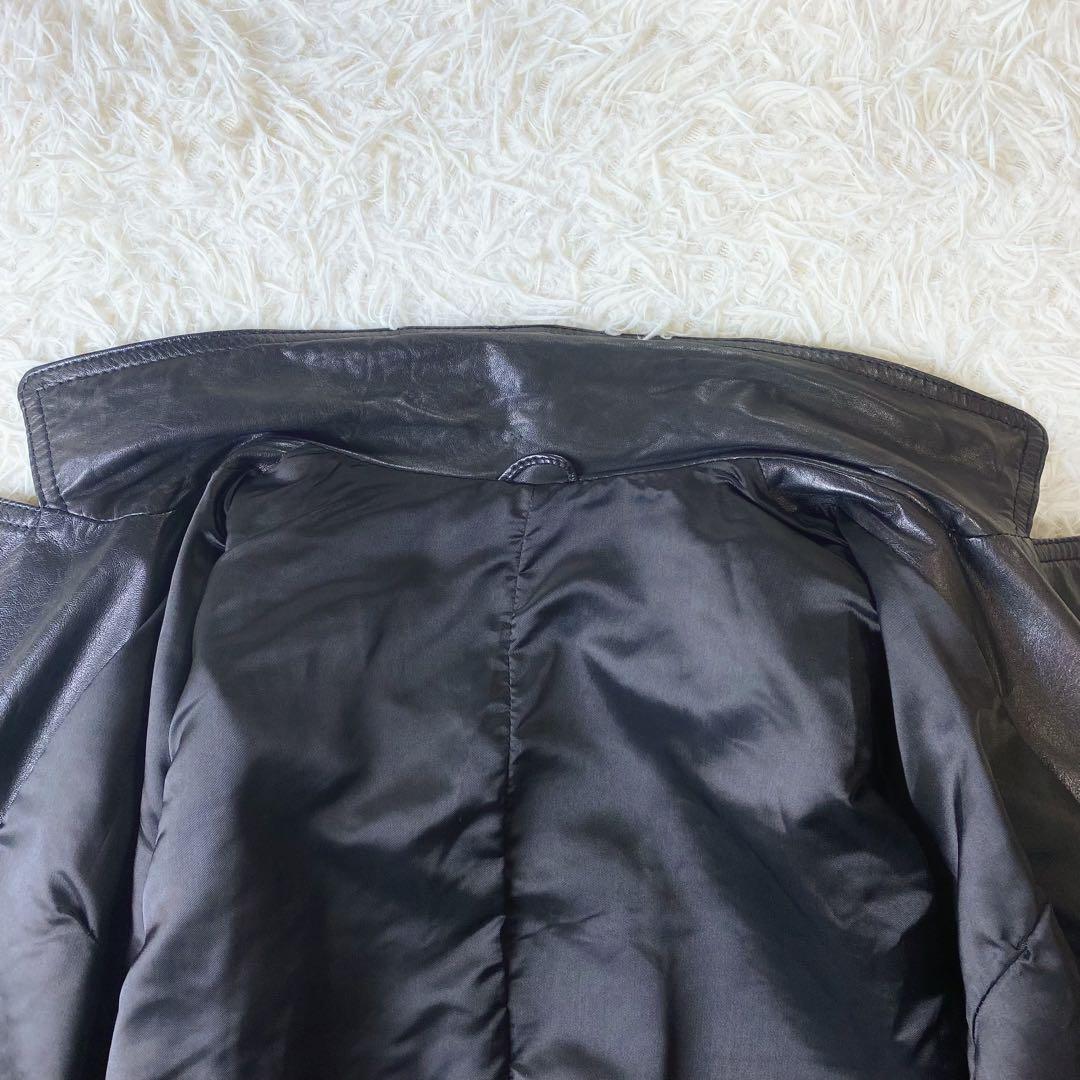 値下げ中 牛革 本革 レザー トレンチコート ロングコート ウエストリボン 黒