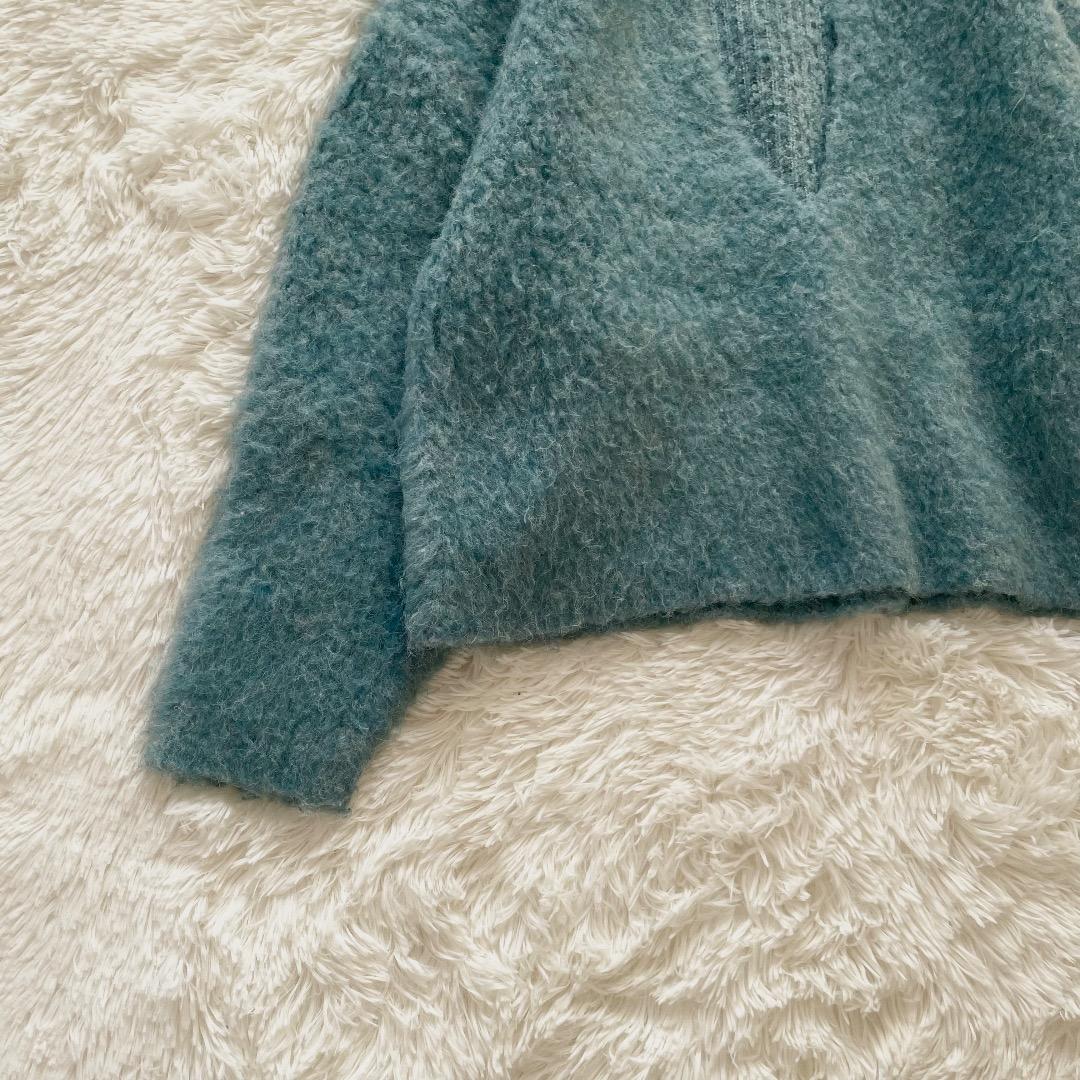 2023AW Whim Gazette ニット Vネック プルオーバー ブルー