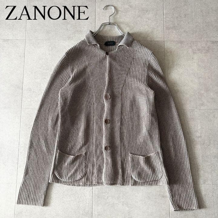 現行✨️極美品 ザノーネ ニットジャケットカーディガン 44 グレージュ リネン