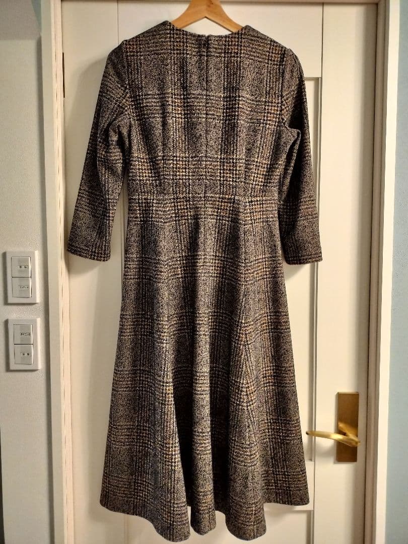 ANAYI　チェック柄ウールフレアドレス