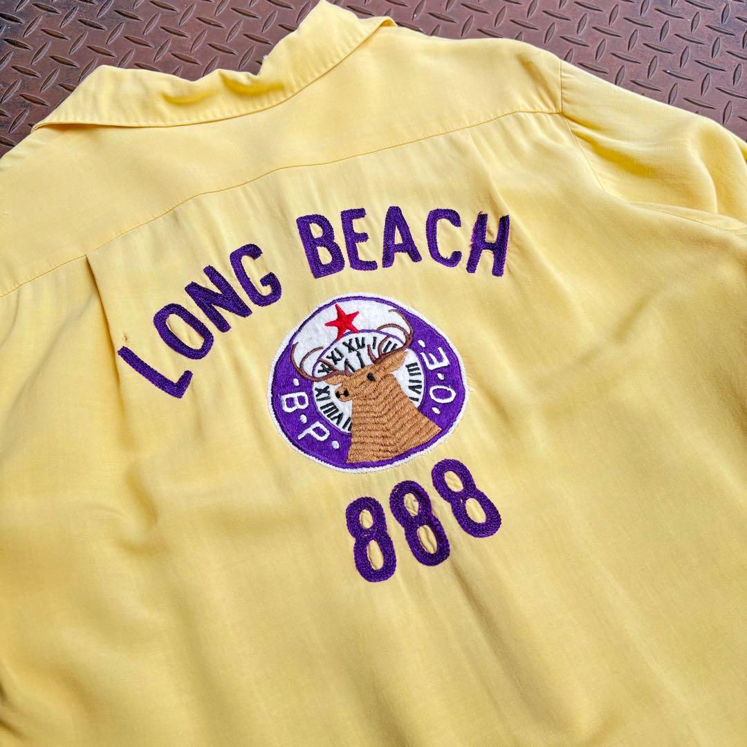 50s US VTG レーヨンシャツ 開襟 フラップ チェーン ハンドステッチ