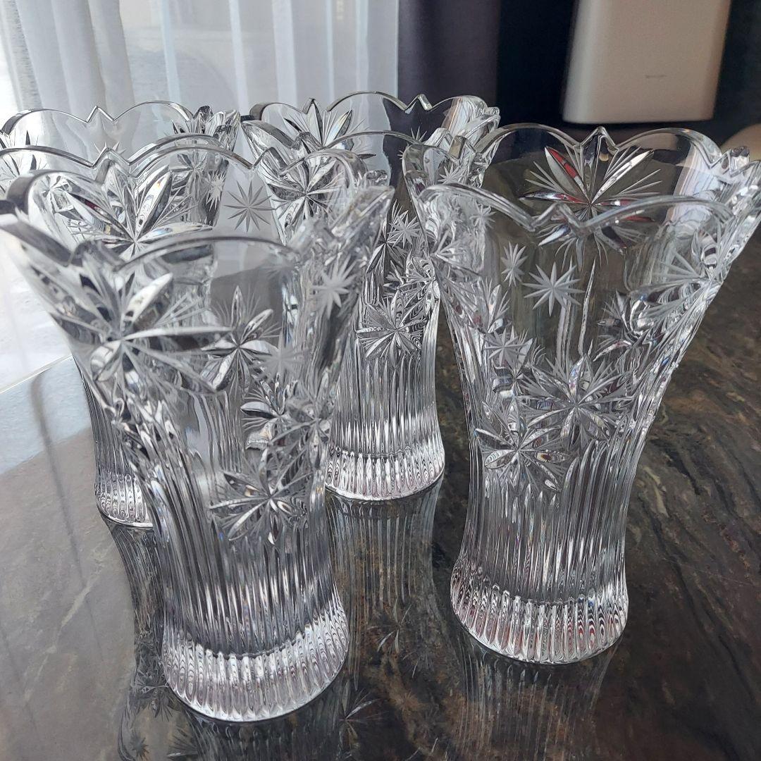 【新品未使用】ボヘミアクリスタル　4個セット　花瓶　フラワーベース　チェコ製