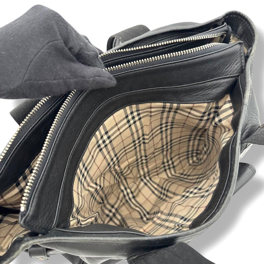 良品 BURBERRY 2wayトートバッグ レザー ノバチェック ブラック