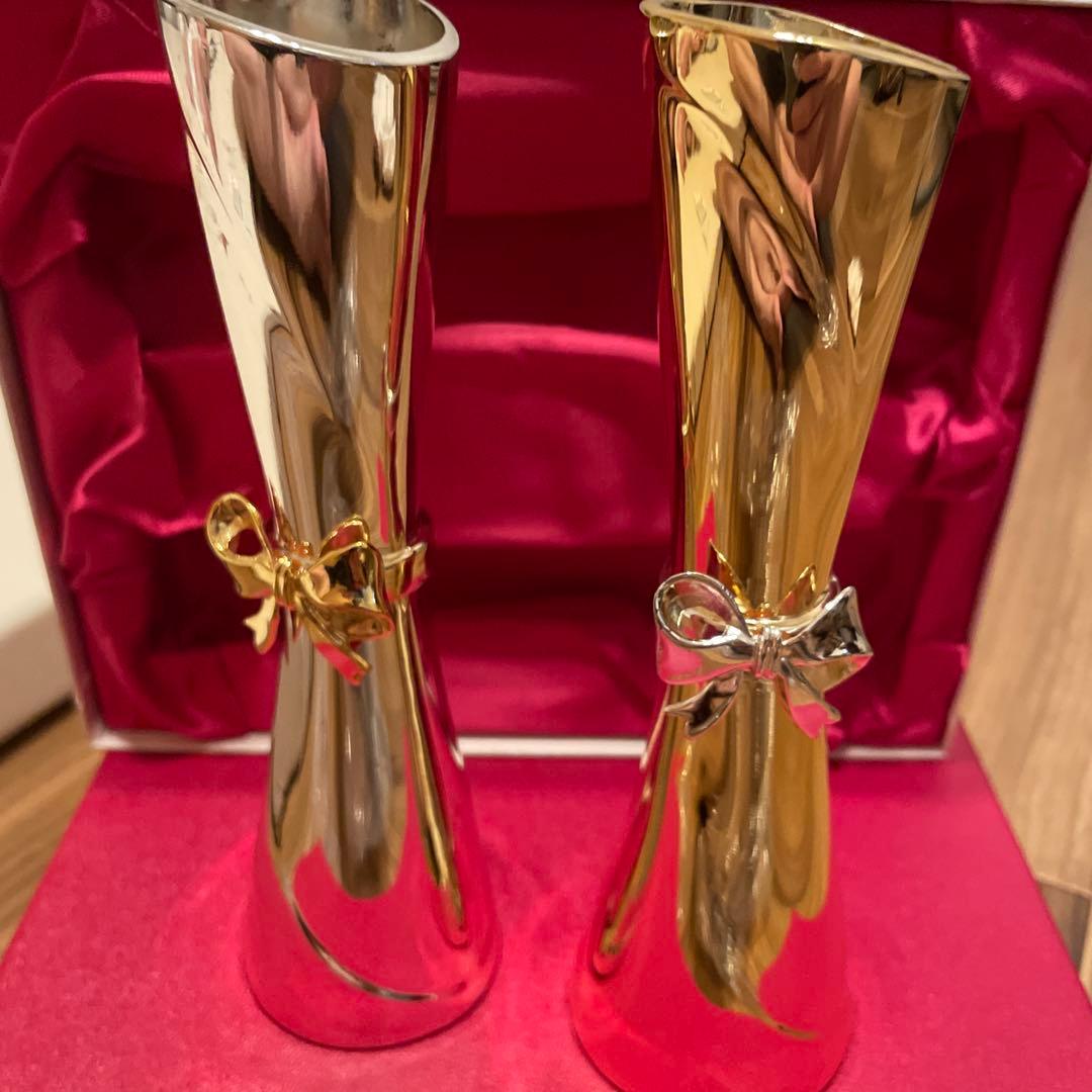 銀メッキ　ゴールド＆シルバー花器セット