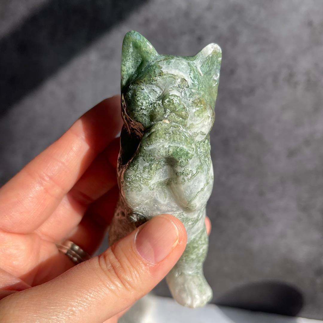 モスアゲート 猫 2本立ち 天然石