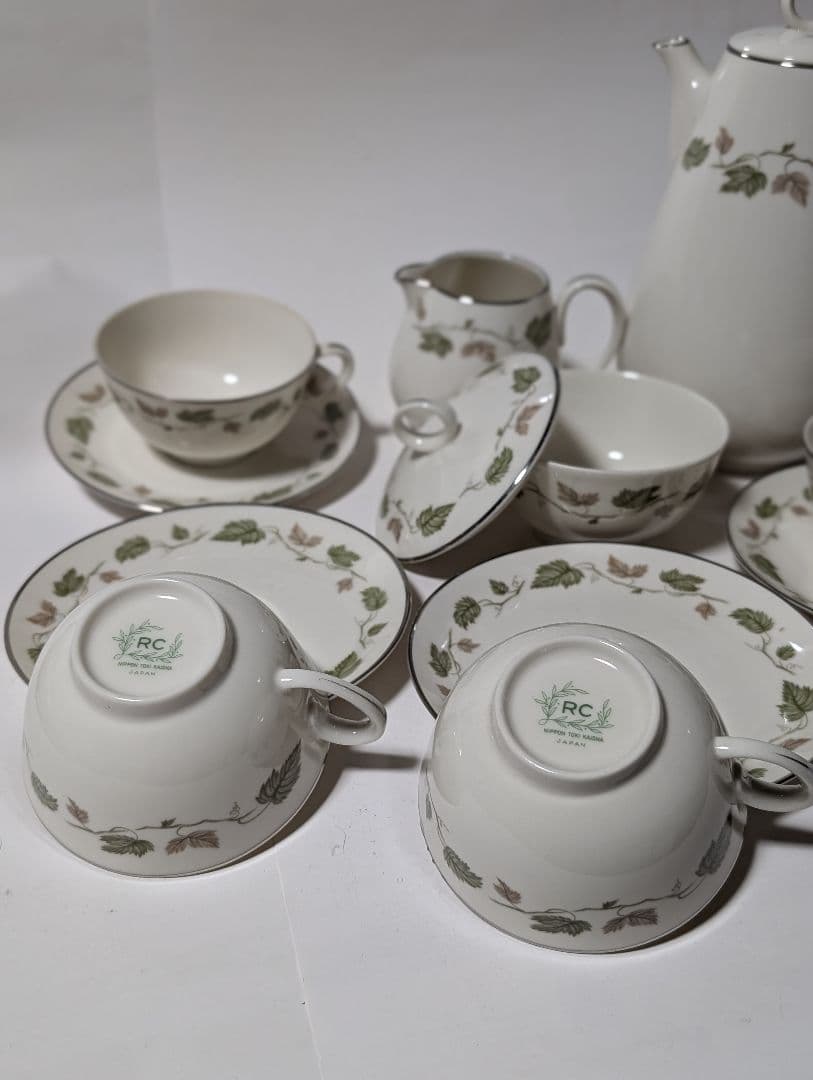（台テ下）RC オールドノリタケ　葉模様の陶器ティーセット