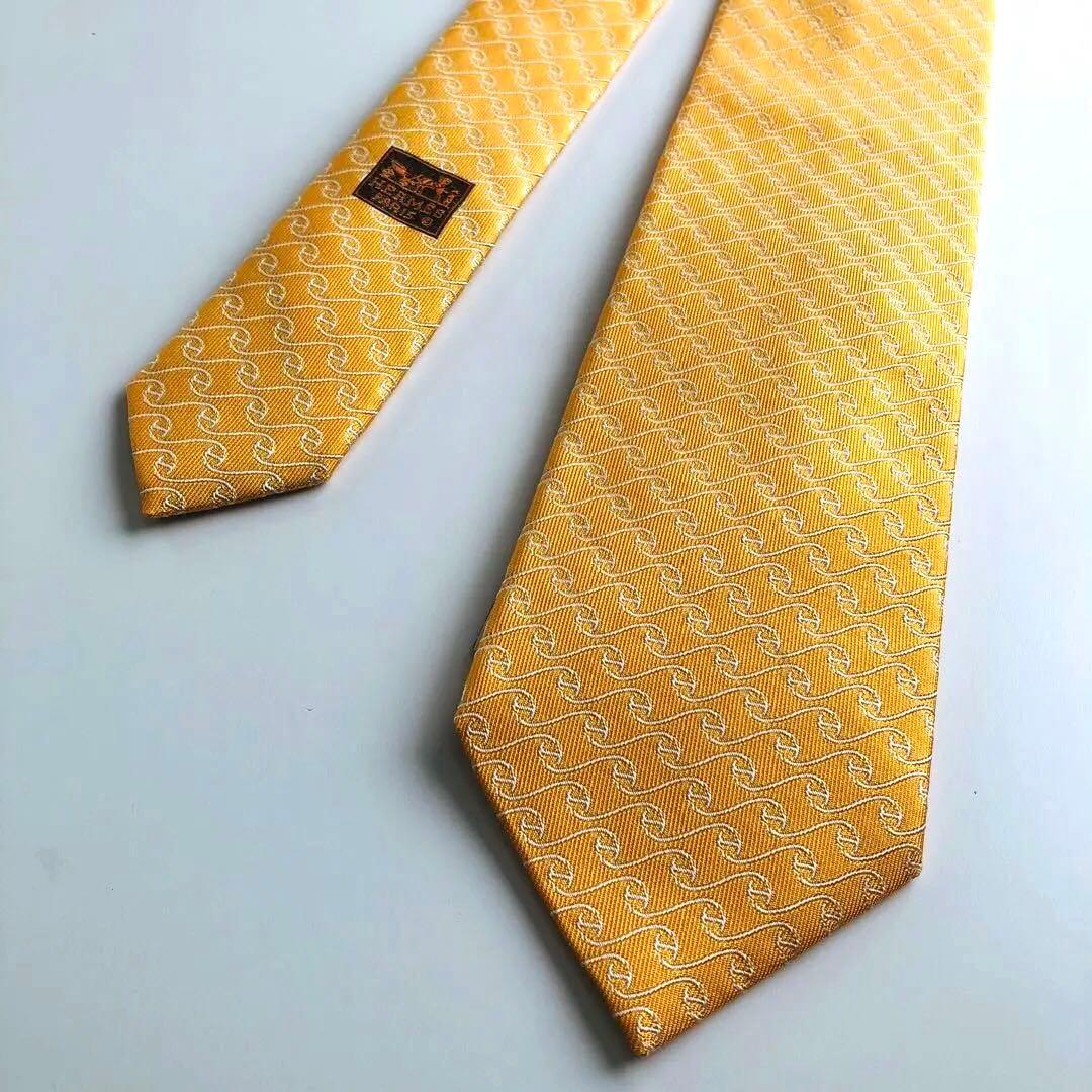 HERMES ネクタイ 紋章柄 オレンジ