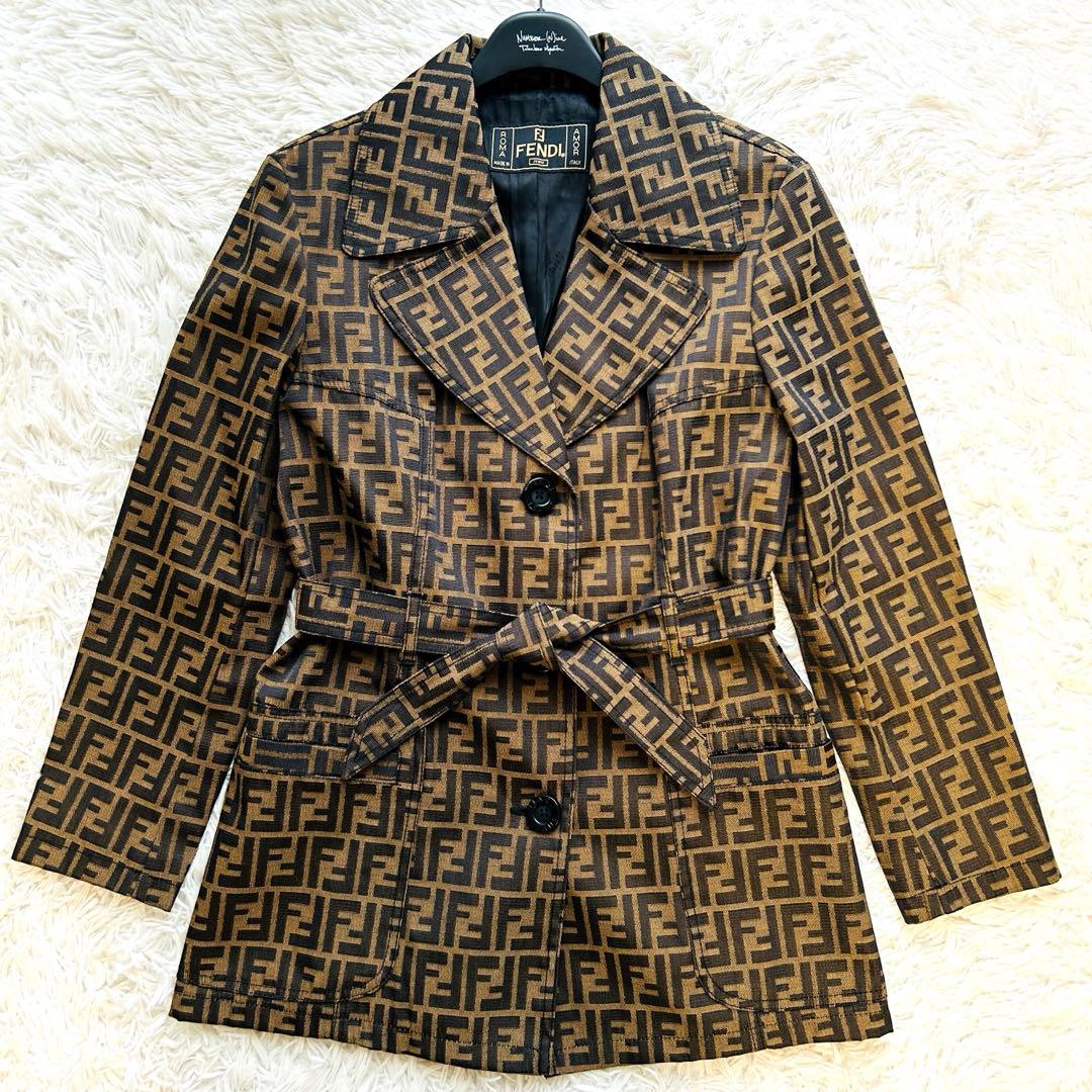 FENDI フェンディ トレンチコート ズッカ柄 ベルト ポケット ハーフコート
