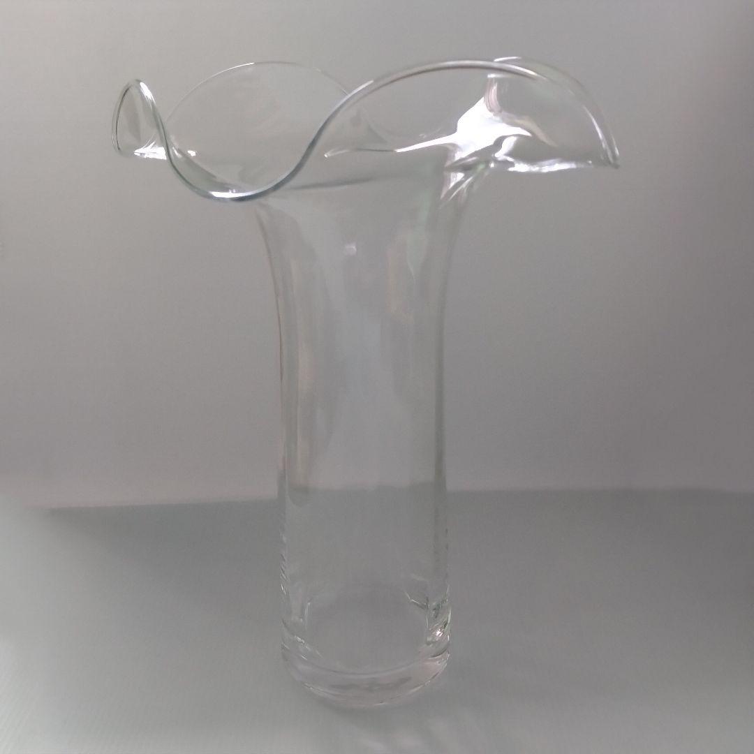 イタリア製 特大 ガラス フラワーベース 花器 フリル クリア 立花 40cm