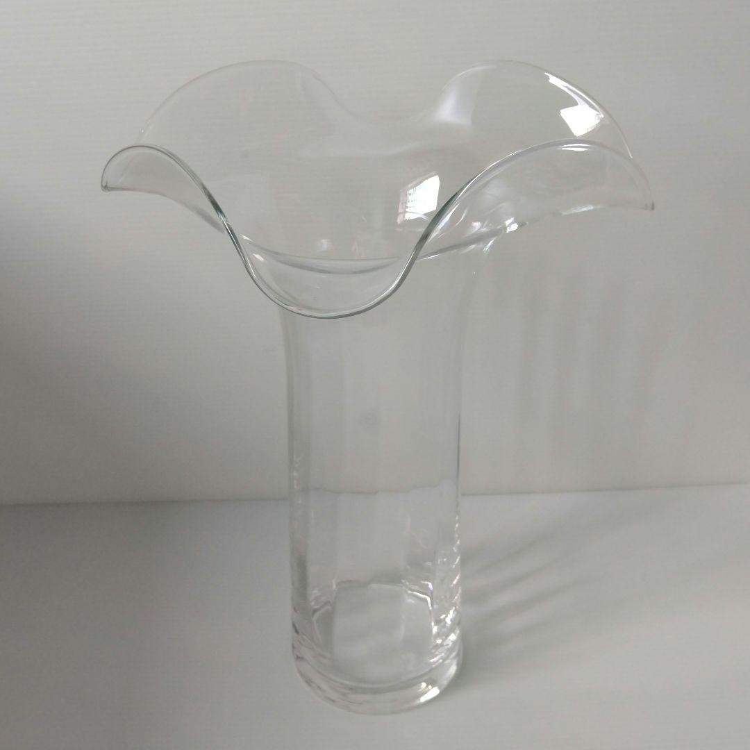 イタリア製 特大 ガラス フラワーベース 花器 フリル クリア 立花 40cm