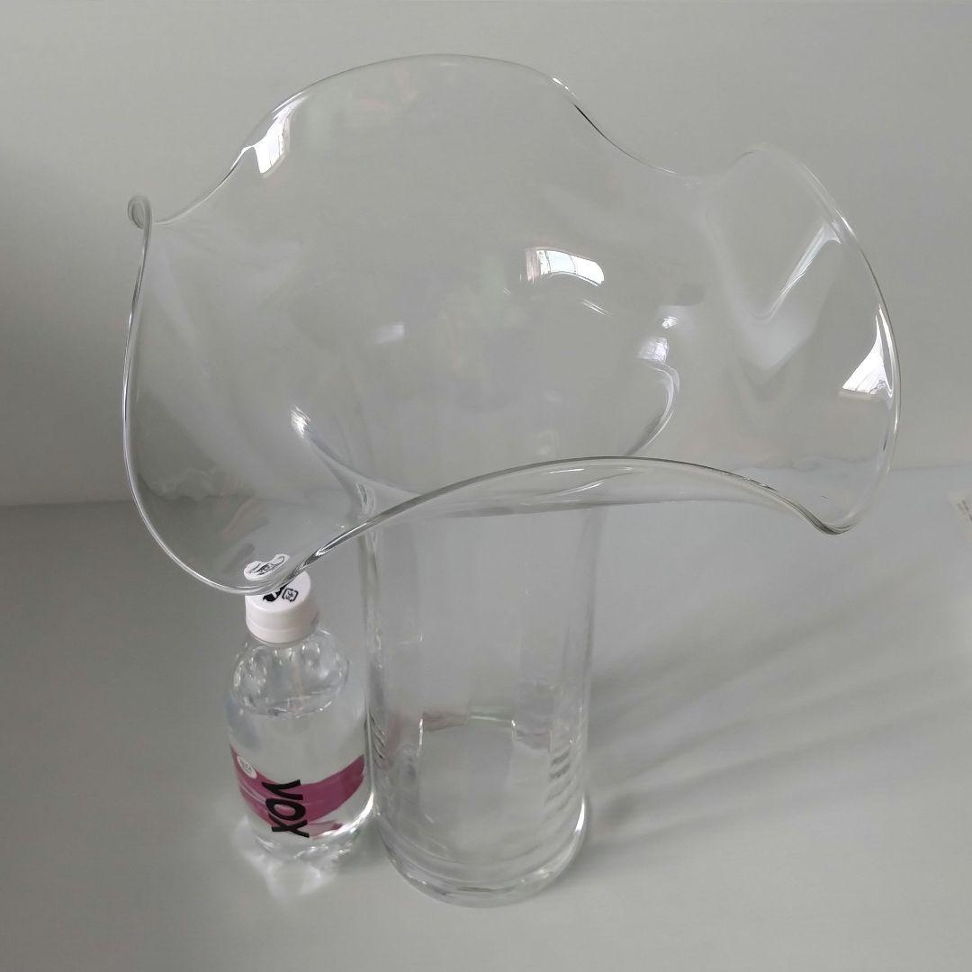 イタリア製 特大 ガラス フラワーベース 花器 フリル クリア 立花 40cm