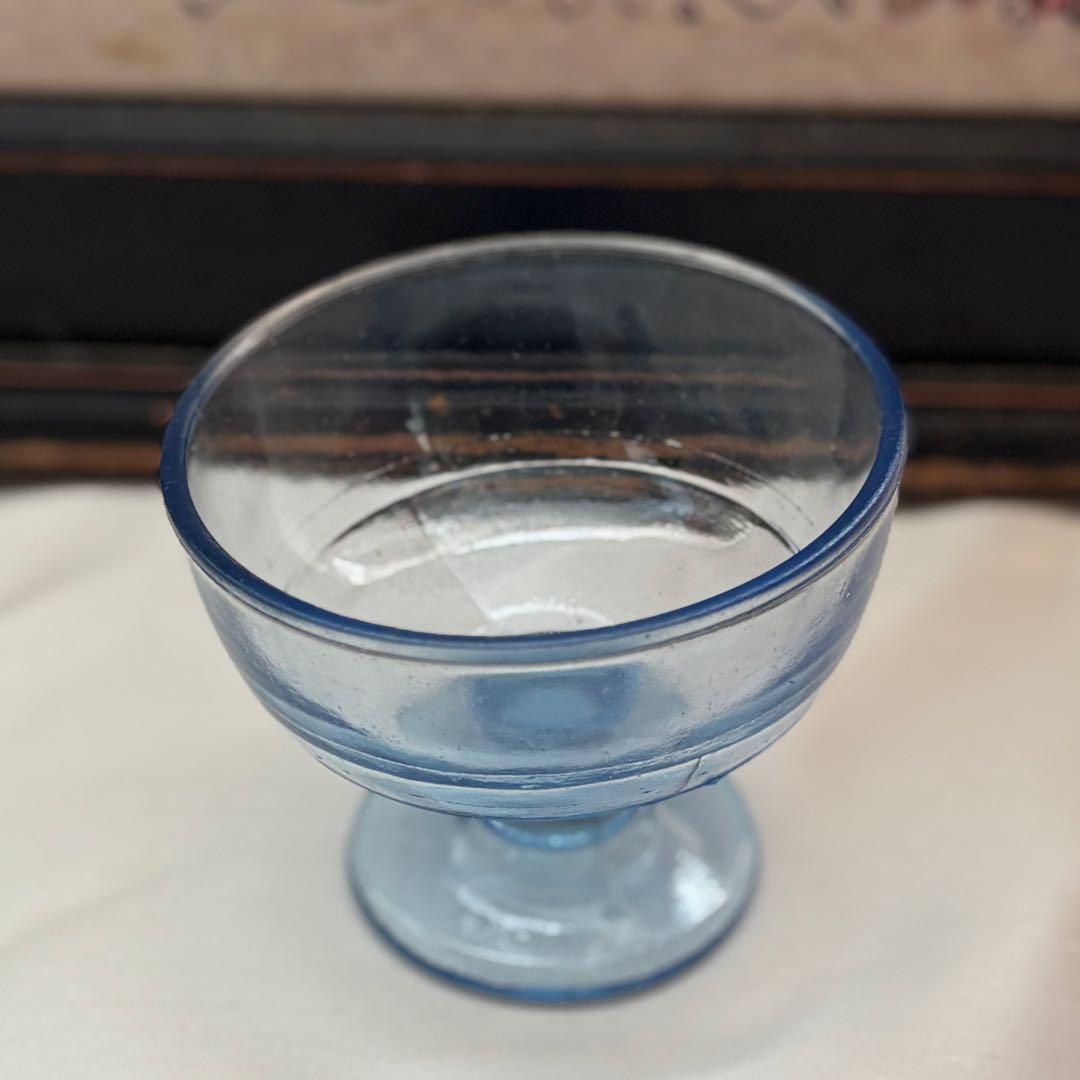 昭和レトロ　青色デザートカップ 5個セット　ガラス　かき氷