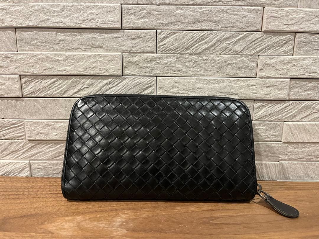 Bottega Veneta ブラックレザー編み込み長財布