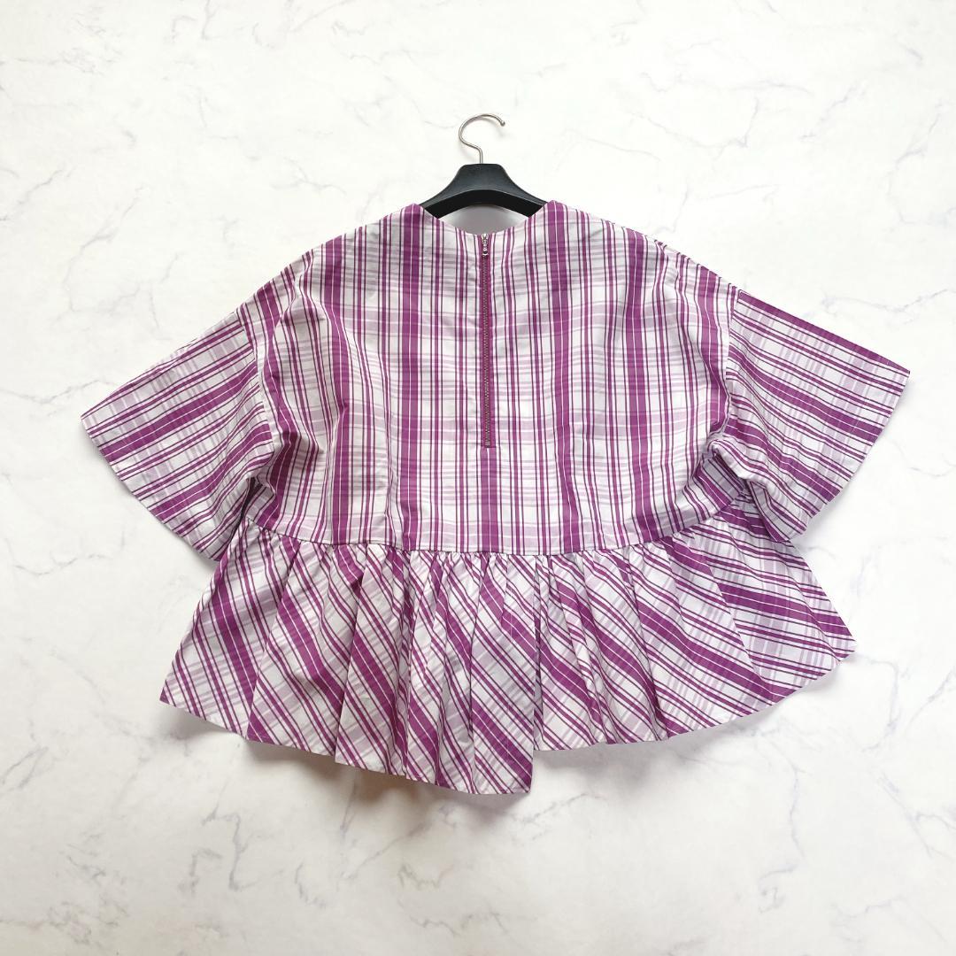 美品✨ドゥロワー コットンシルク チェック ブラウス 36 パープル