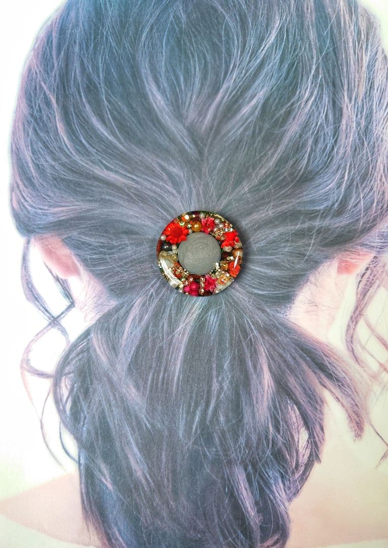 レジン　猫　ドライフラワーヘアゴム　ブローチ　ポニーフック　No.323