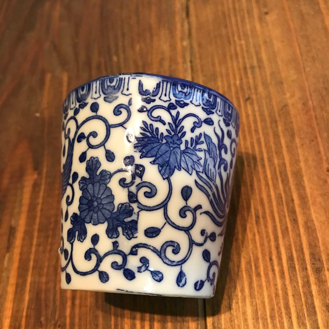 美品　染め付け　鳳凰　唐草　蕎麦猪口　そば猪口　時代物　絵柄が素敵な