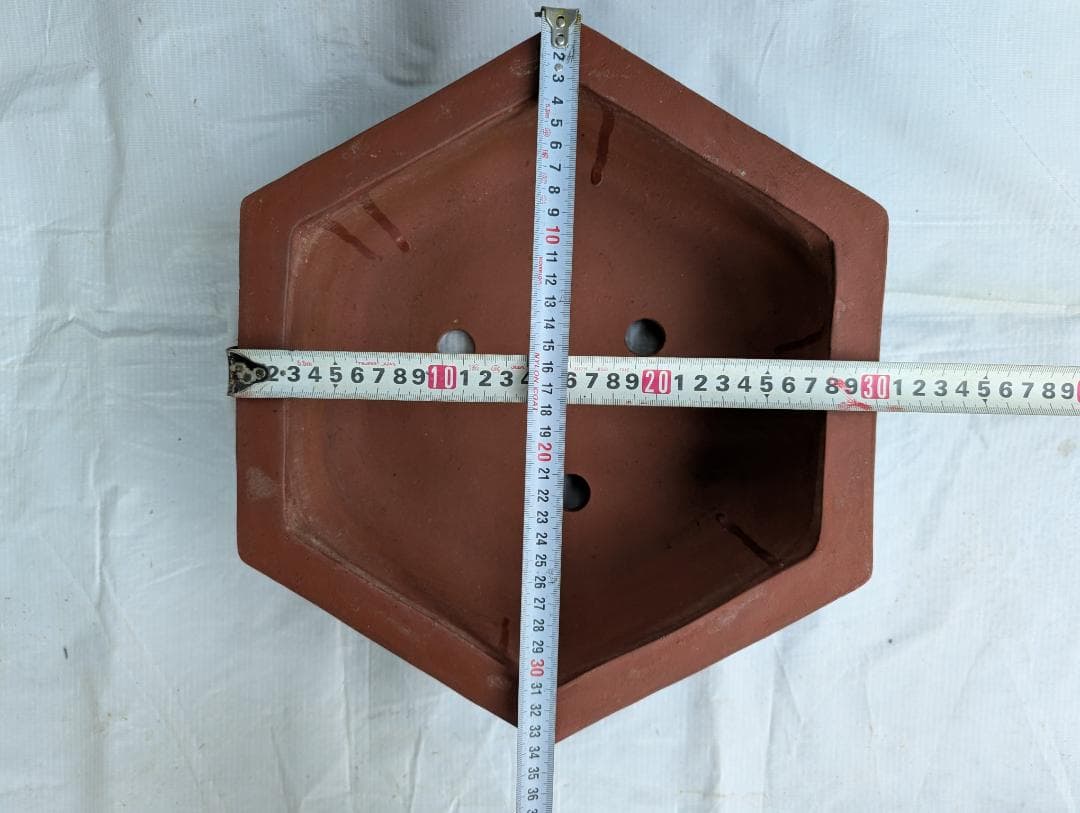 盆栽鉢 六角鉢 外寸30×33.5cm 高さ11.5cm 中国鉢 朱泥