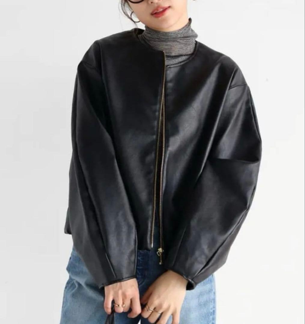 新品ヤマダヤ　Vin バルーンヘムレザー ジャケット 丸みシルエット 大人可愛い