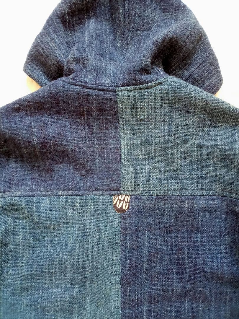 古布 リメイク 藍染 型染 パッチワーク ウール ダッフルコート 大きいサイズ