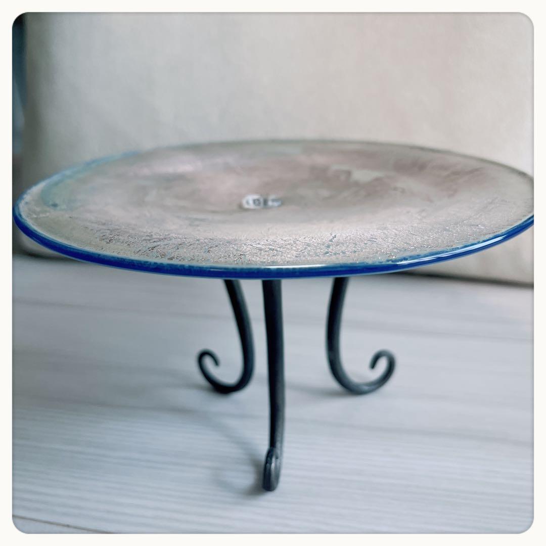 アイアン+銀箔入りガラスコンポート　 イギリス　ハンドメイド　ヴィンテージ