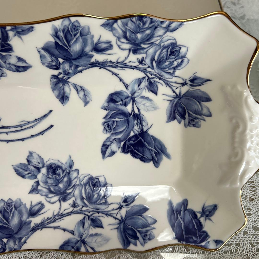 エインズレイ　エリザベスローズ ブルー サンドイッチトレイ2枚セット