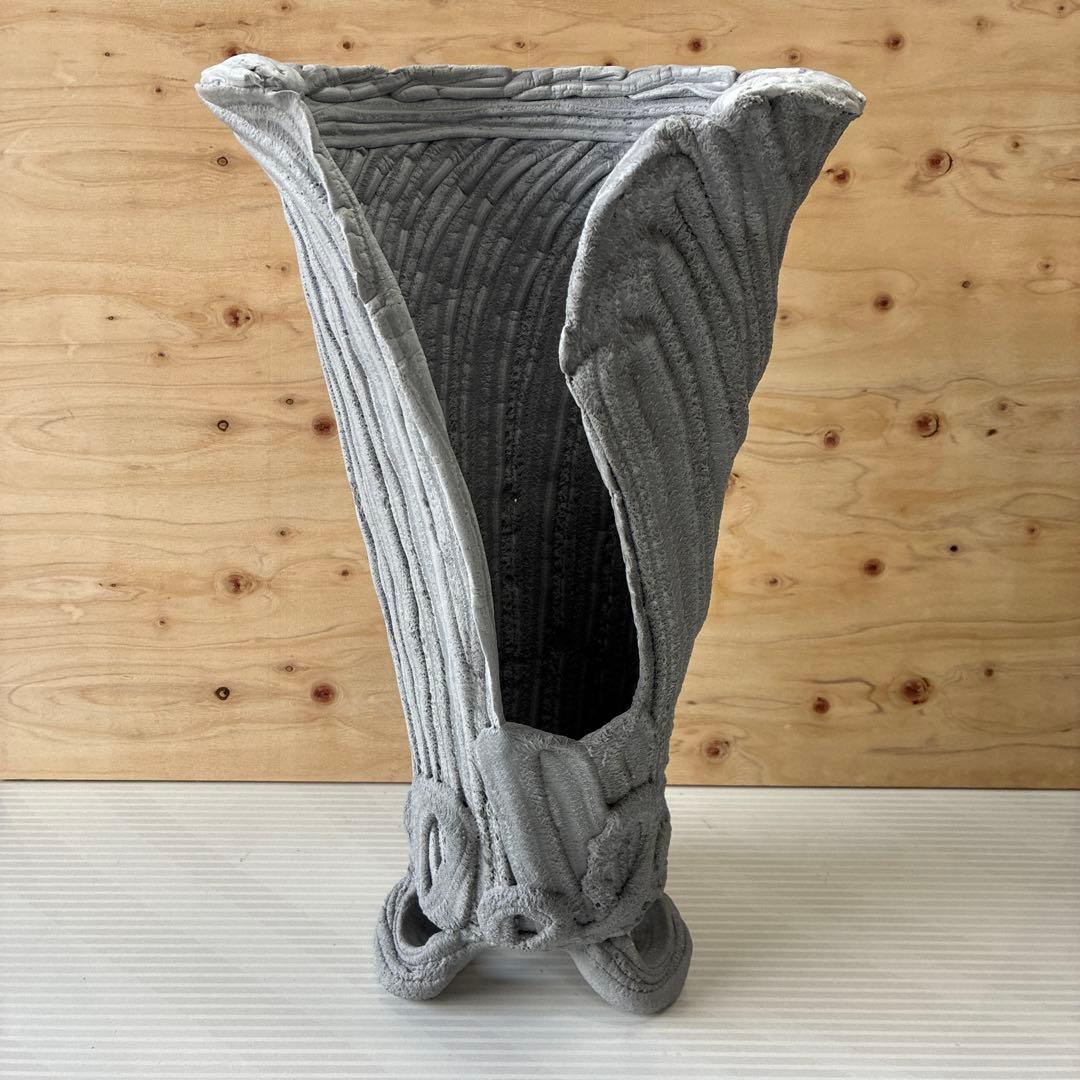 らせん美　紲鉢　綱木紋　Sスリット　植木鉢　新品　観葉植物　ホワイト　グレー