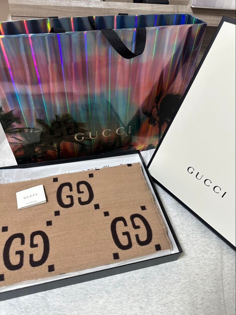 GUCCI GG ジャカード ウールシルクマフラー