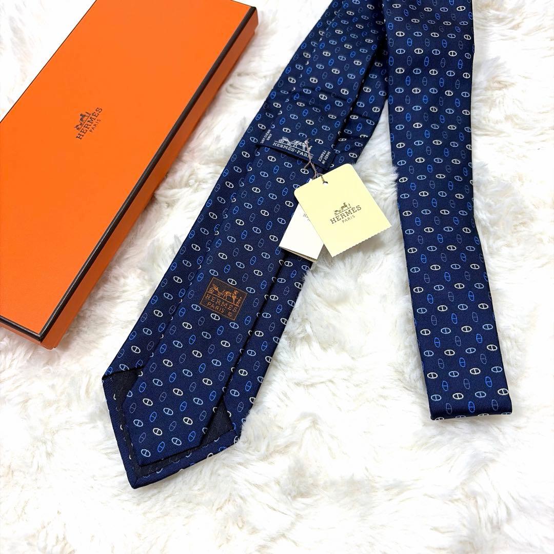 新品未使用 HERMES エルメス H柄 マイヨン シェーヌダンクル ネクタイ