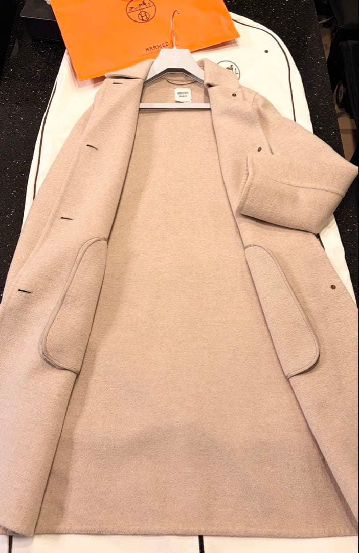 【美品】HERMÈS カシミヤ100％ ロングコート❤︎ベージュ❤︎静かなる贅沢