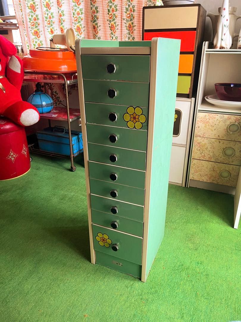 縦型 チェスト グリーン インテリア 引き出し 昭和レトロ 当時物 レトロポップ