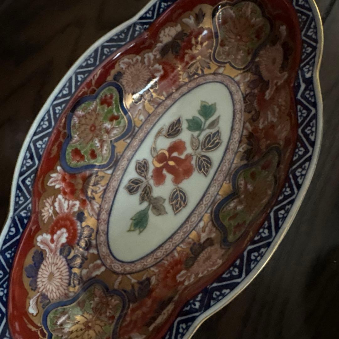 高級　有田焼　其泉窯　極錦金彩古伊万里様式　日肥其泉 昭和年製　舟形皿