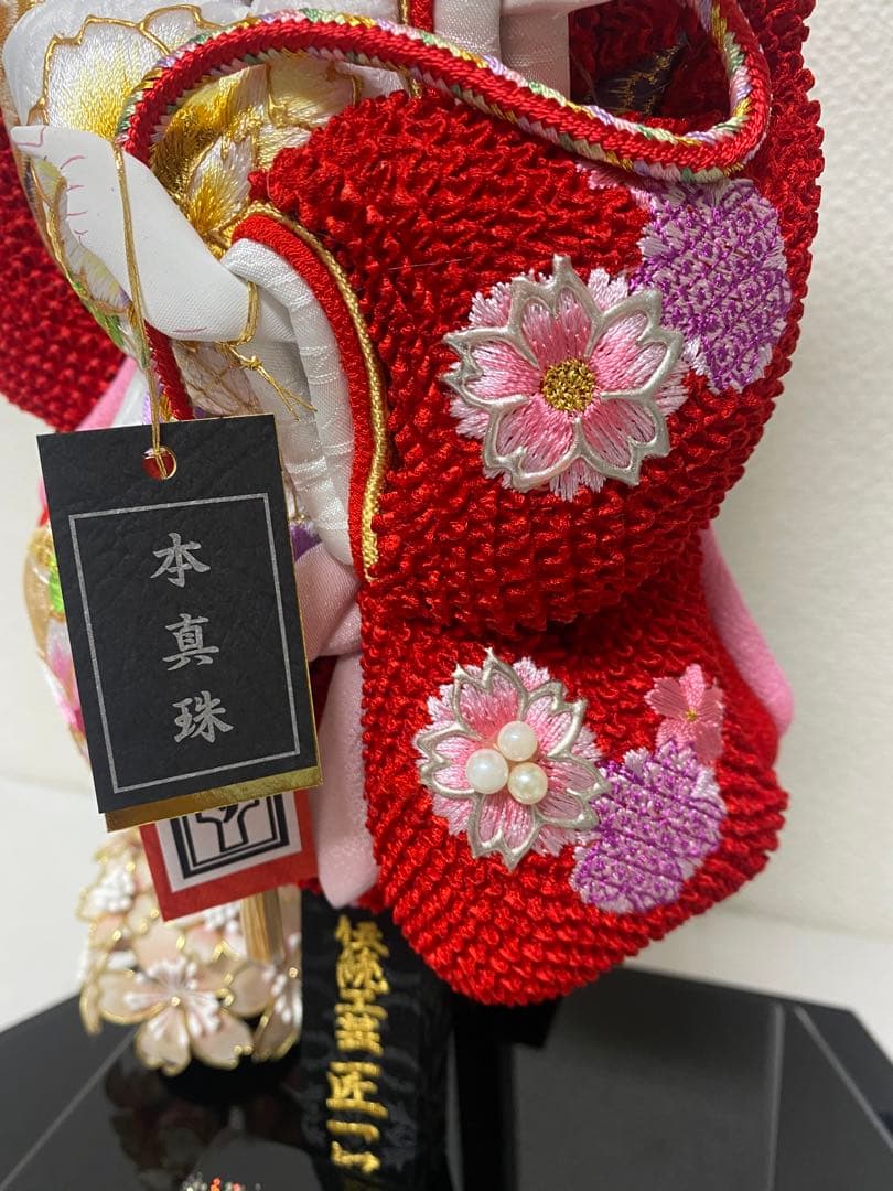 羽子板　六角ガラスケース１０号・本真珠・サイズ間口約３０×奥行約２０×高約４６㎝