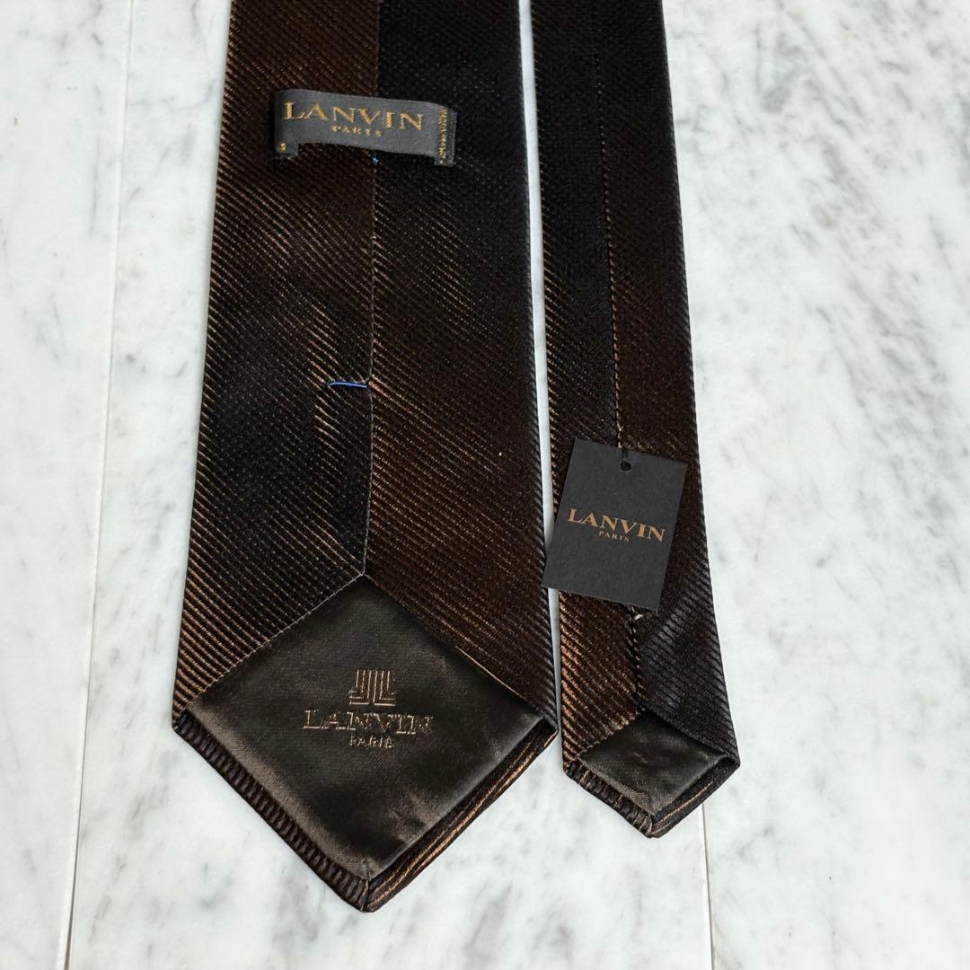 LANVIN ネクタイ ブラウン ブラック ストライプ 光沢