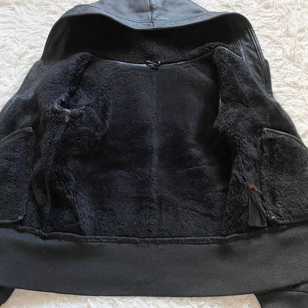 美品■Y-3　ムートンジャケット　ラムレザー　　裏ボア　レザーパーカー　ブラック