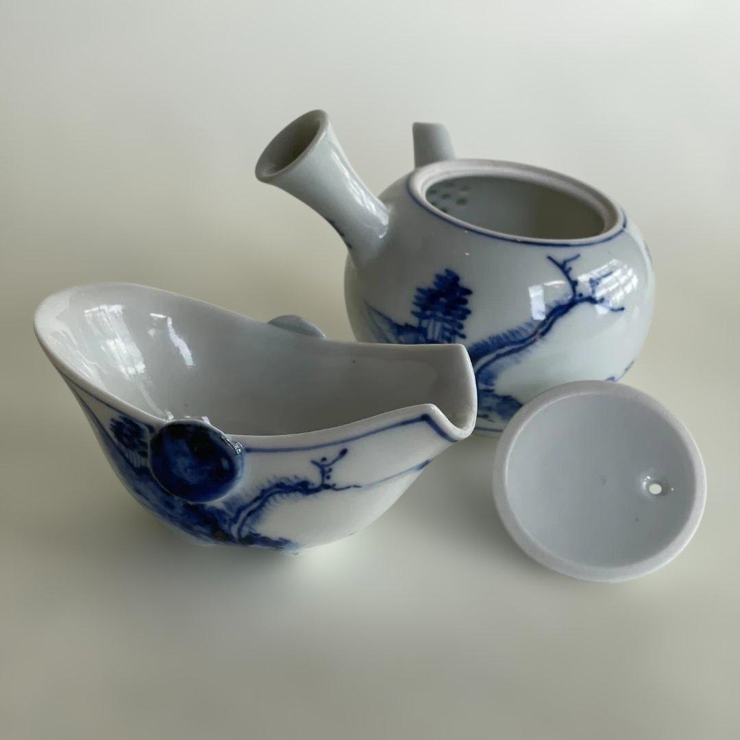 京焼 高橋 道八 華中亭 四代目 煎茶 急須 セット 染付 山水 茶道具 美品