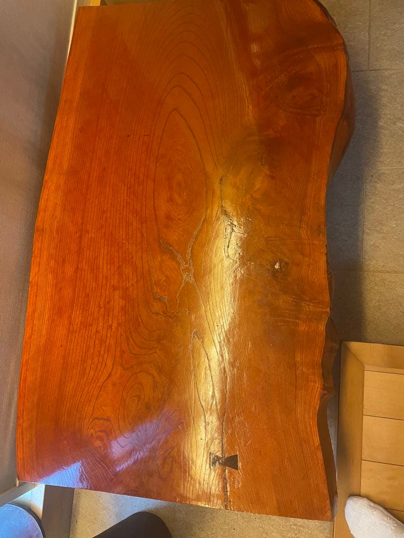 天板20万円★栃の木(トチノキ) 天然木座卓★美品★足が折れるタイプ★