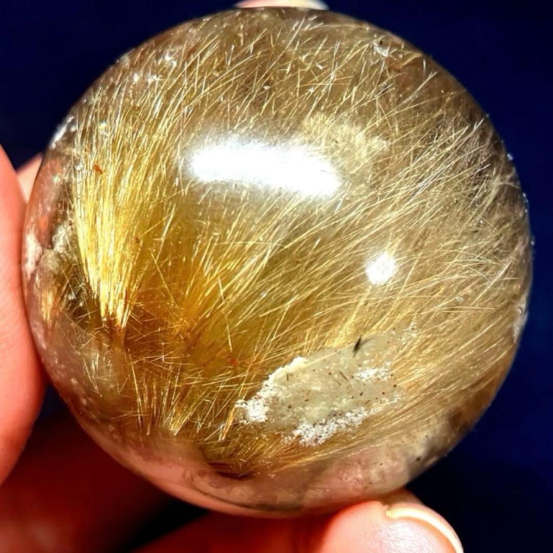 46mm ゴールドルチルクォーツ　丸玉　スフィア　金針水晶