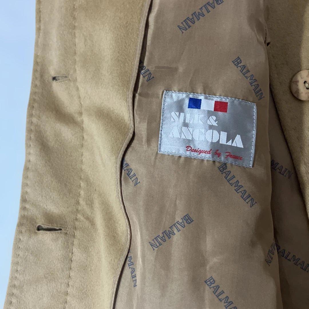 BALMAIN バルマン／アンゴラ　シルク　コート　ロングコート　キャメル