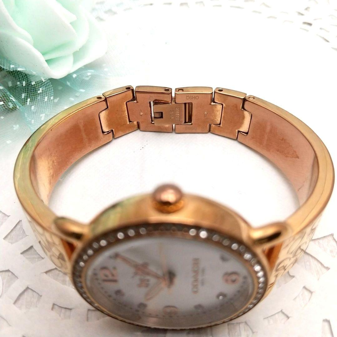 稼働品 美品 コーチ バングル腕時計 レディース ストーン付き 馬車ロゴ