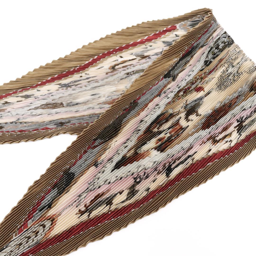 エルメス　カレ　プリーツ　スカーフ　ヴィンテージ　シルク100％　ブラウン