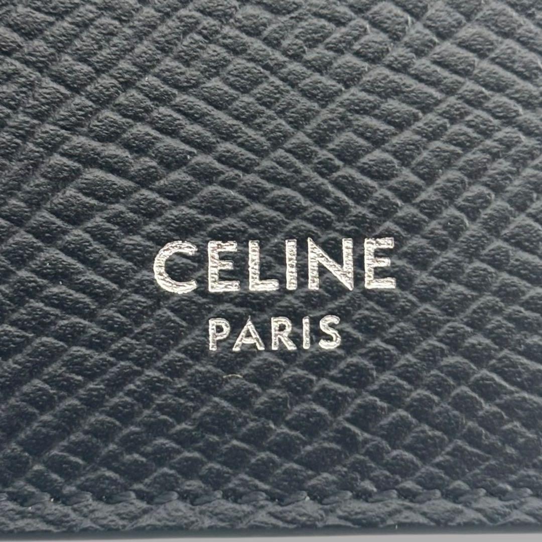 未使用品級 セリーヌ マネークリップ 二つ折り財布 ロゴ シボ革 レザー 黒