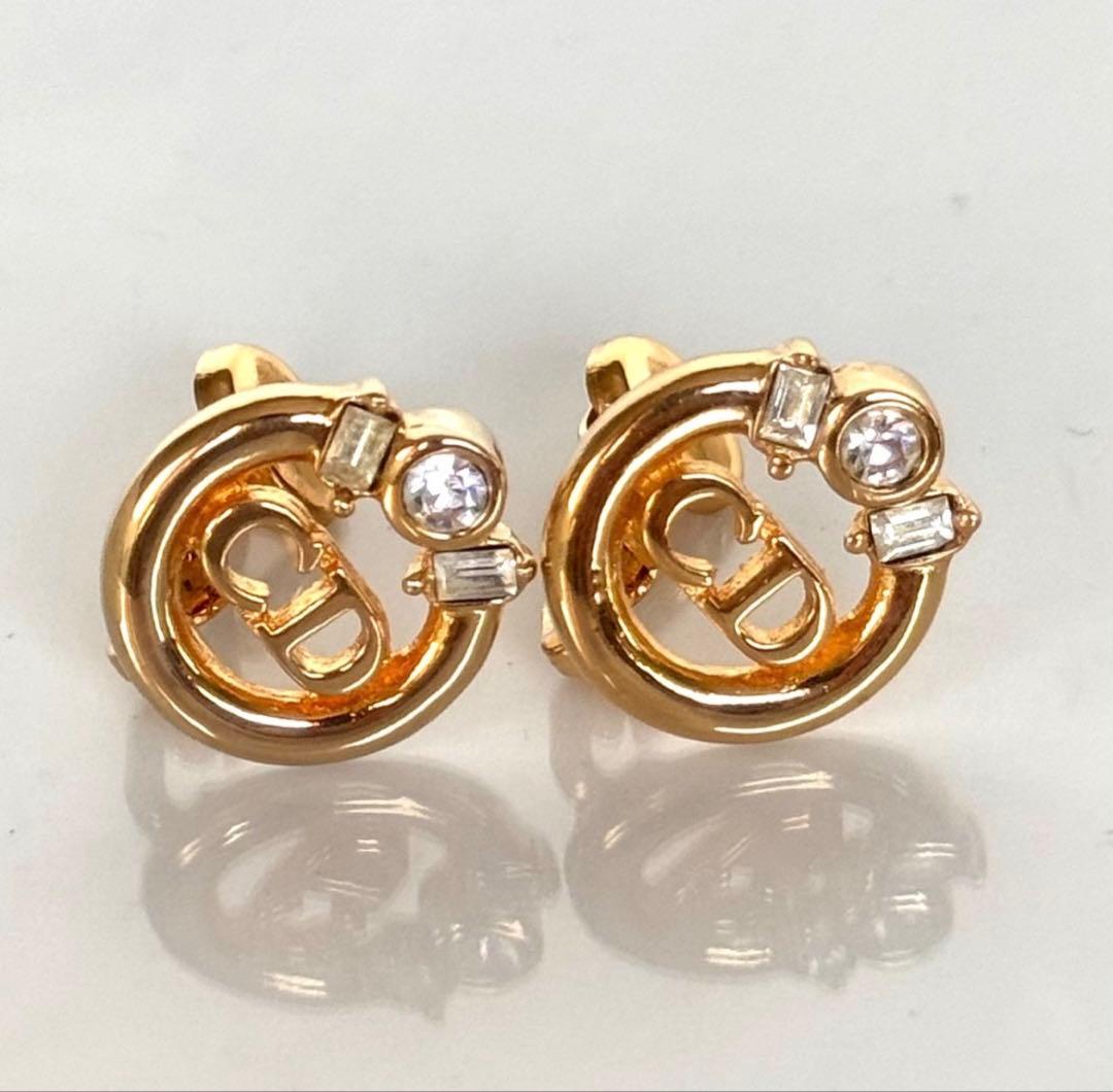 Christian Dior ヴィンテージ ロゴ ラインストーン イヤリング