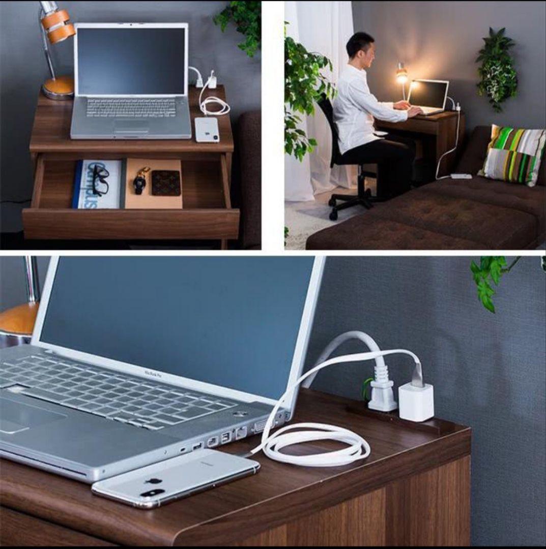 ダークブラウン 【パソコンデスク】コンセント、 引き出し付き ノリの付着有り