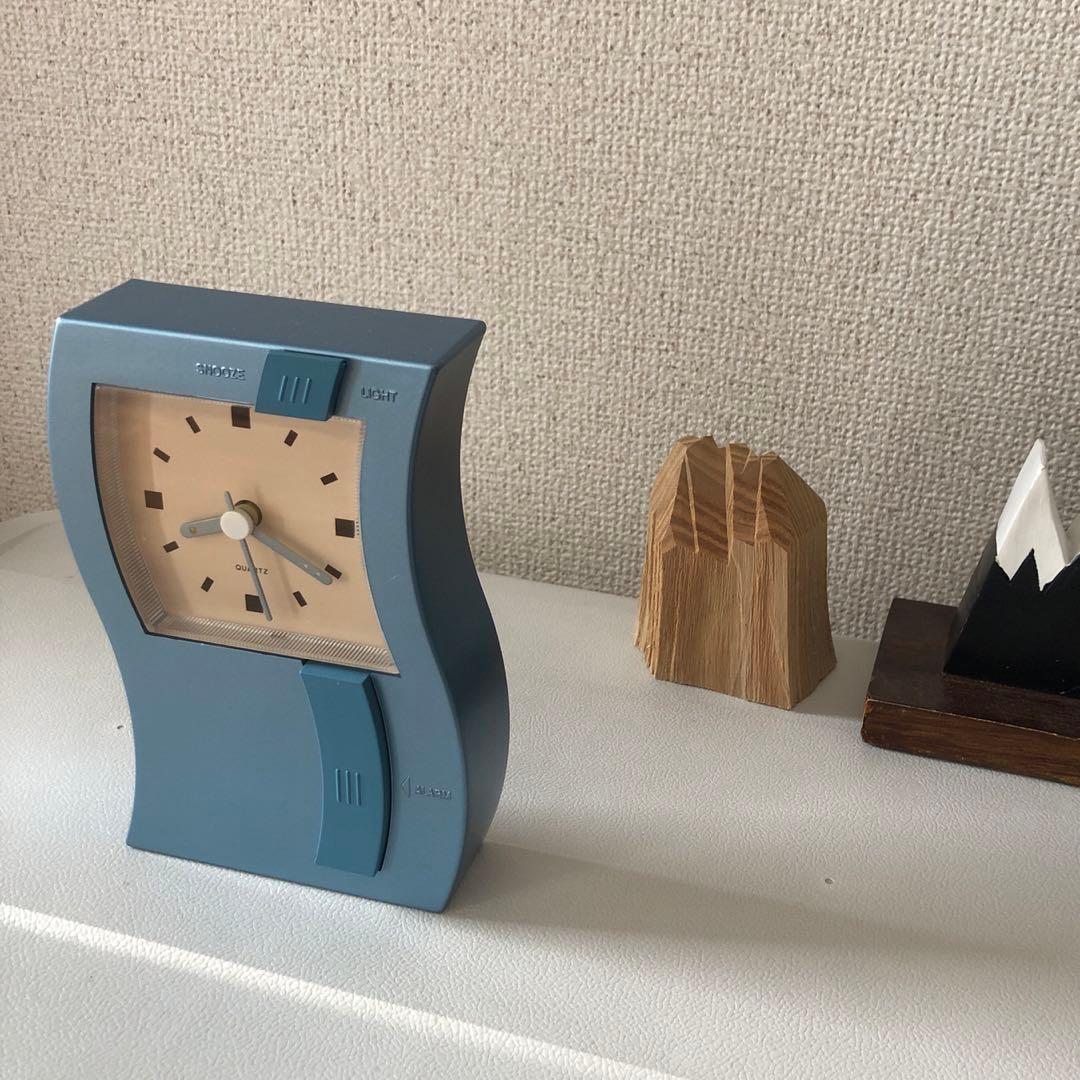 【ジャンク】川の流れのような 置時計　ポストモダン　アラーム　90s 80s