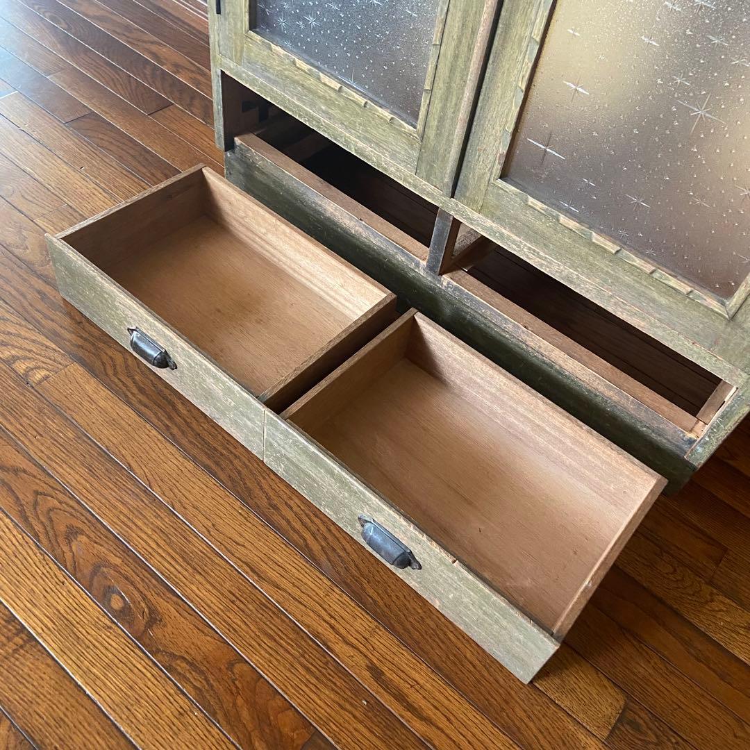 アンティーク家具　本棚　模様ガラス銀河　当時物　鍵付き